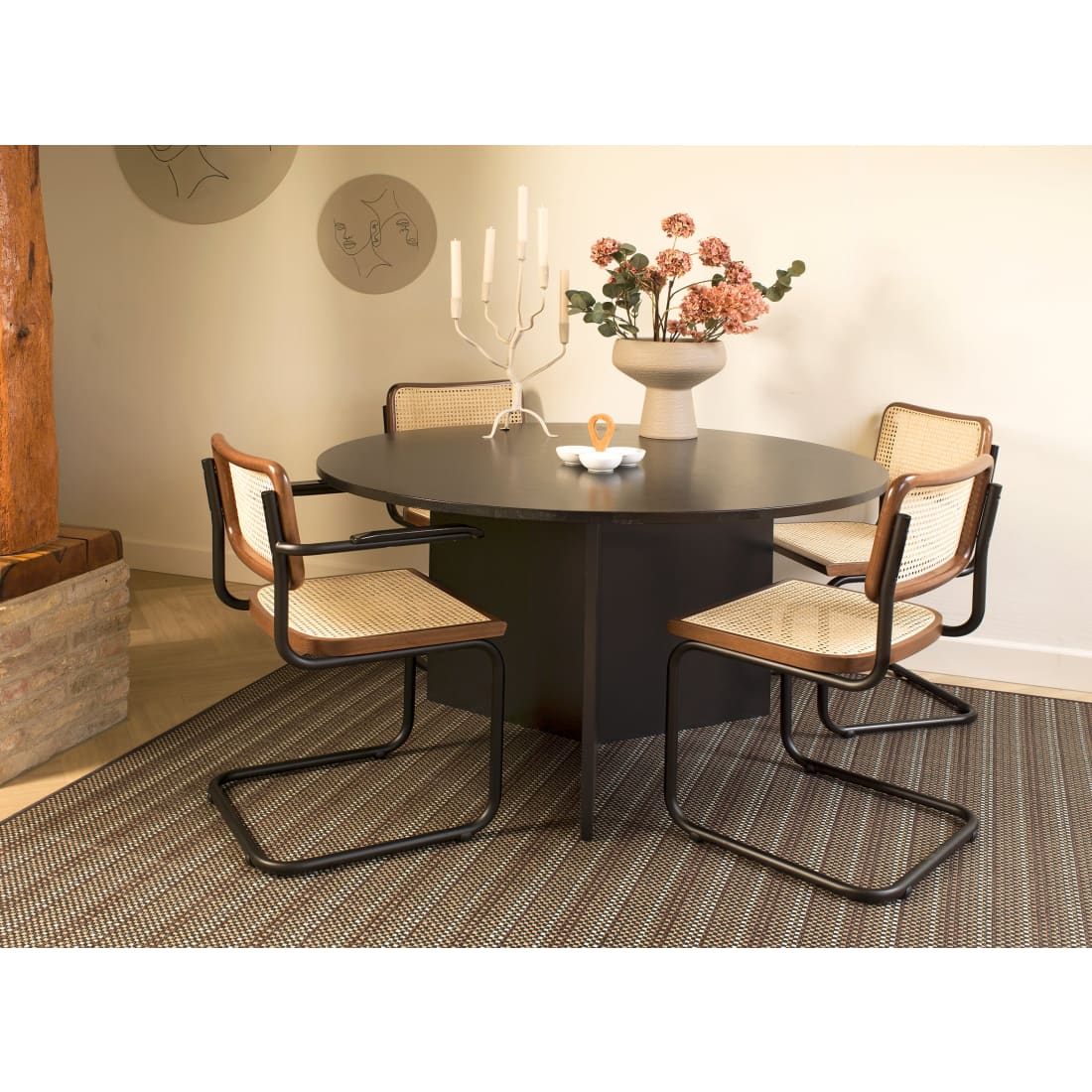 Set of 4 Rattan-Style Dining Chairs, Black, Bas