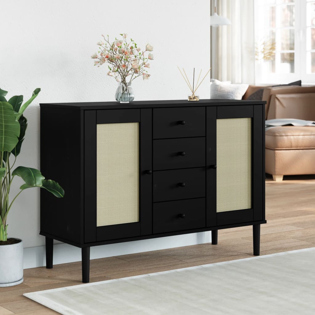 Skænk Senja 112X40X80 Cm Rattan-Look Massivt Fyrretræ