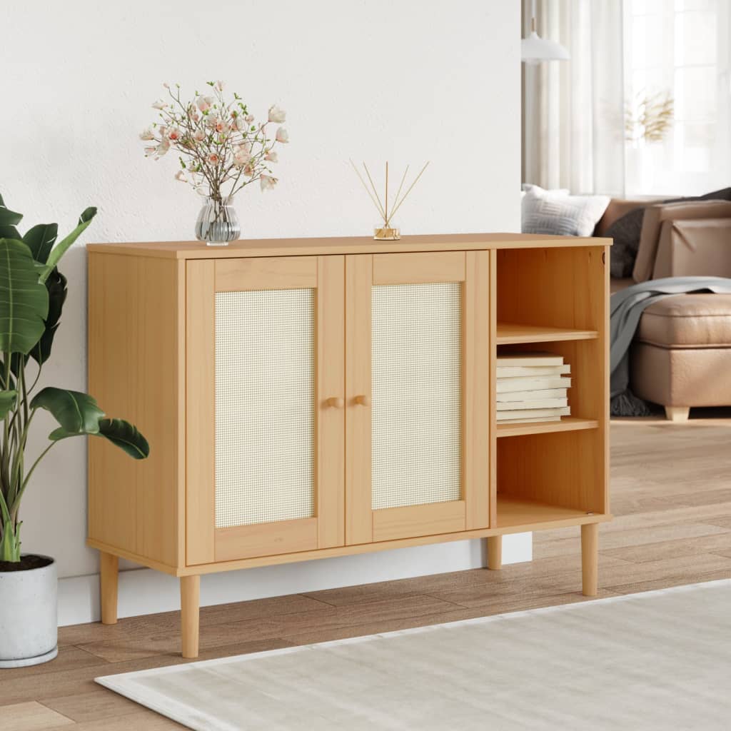 Skænk Senja 112X40X80 Cm Rattan-Look Massivt Fyrretræ