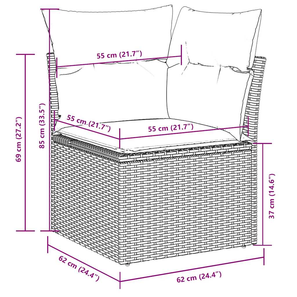 Loungesæt Til Haven 11 Dele Med Hynder Polyrattan Grå
