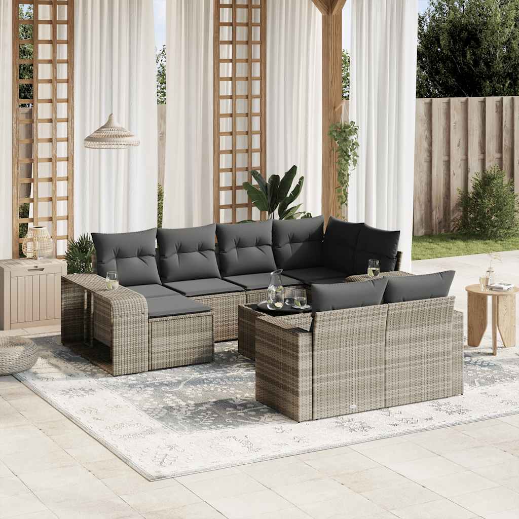 Loungesæt Til Haven 11 Dele Med Hynder Polyrattan Grå