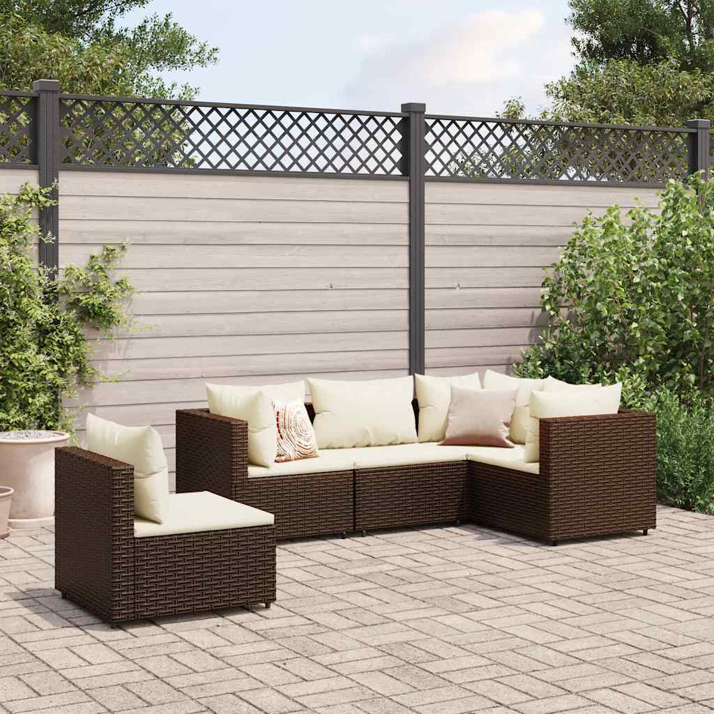 Loungesæt Til Haven 6 Dele Med Hynder Polyrattan Brun