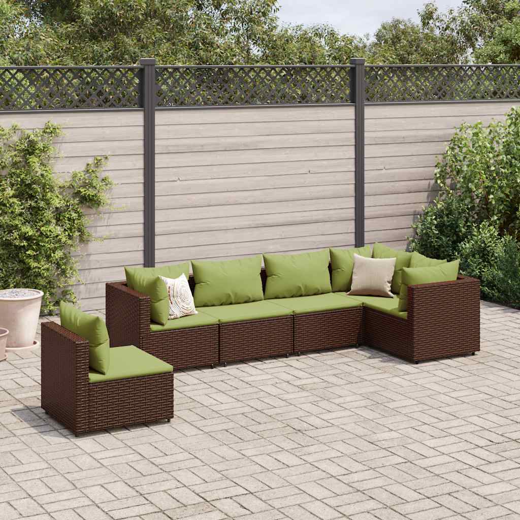 Loungesæt Til Haven 6 Dele Med Hynder Polyrattan Brun