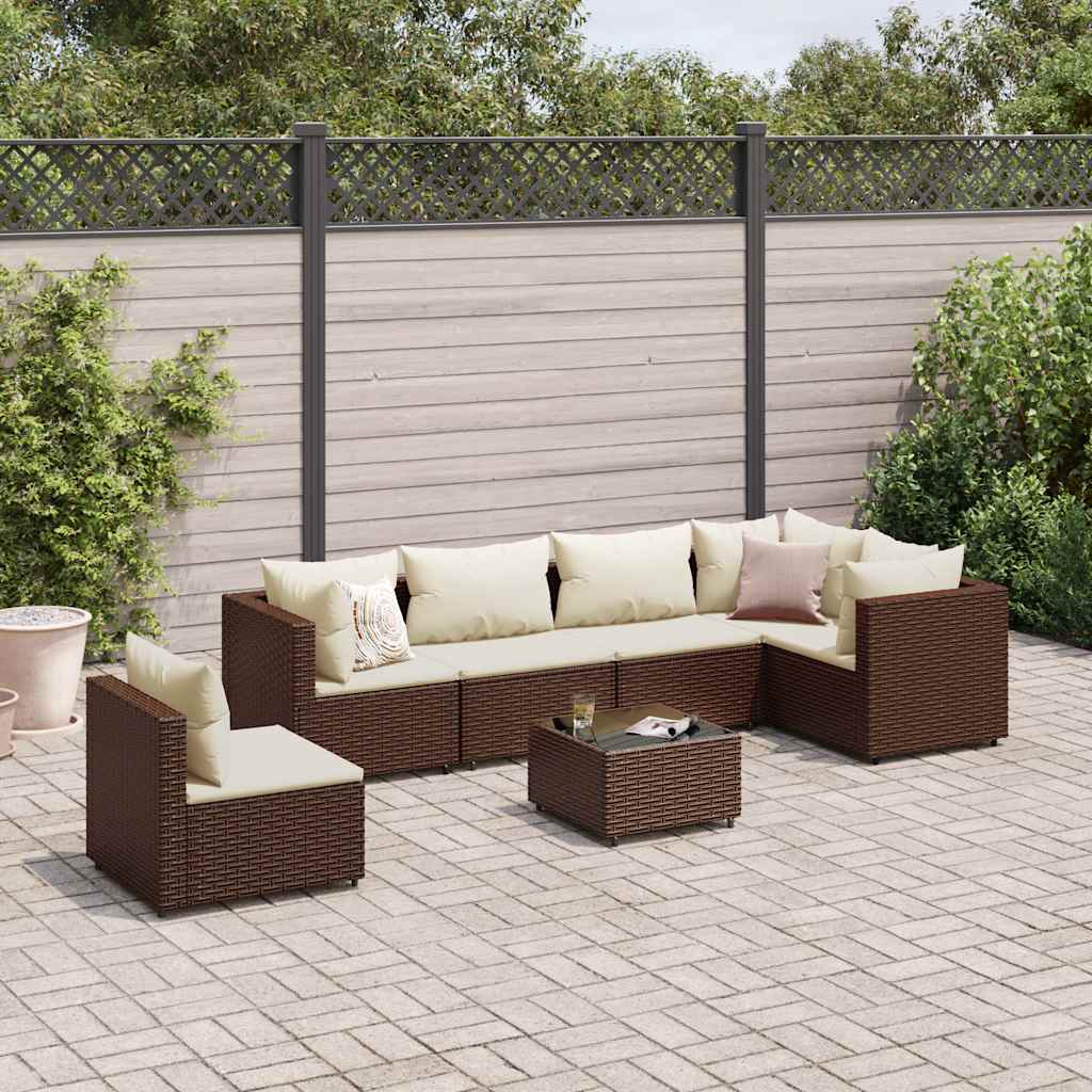 Loungesæt Til Haven 6 Dele Med Hynder Polyrattan Brun