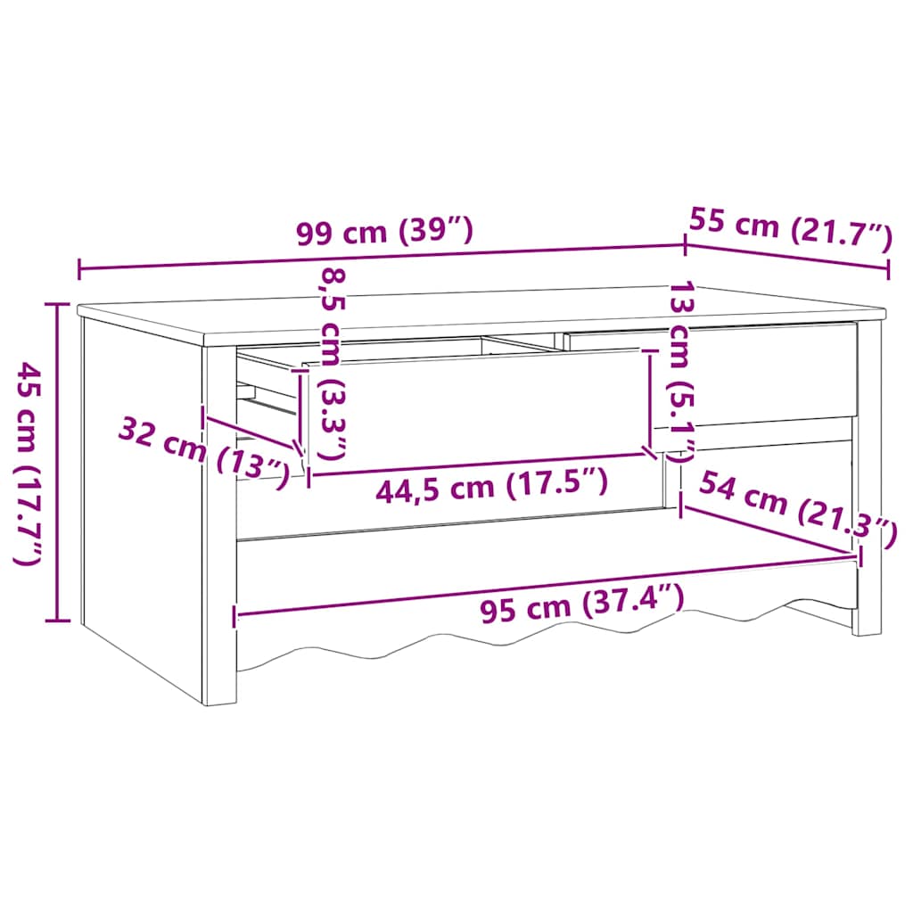 Sofabord Drammen 99 X 55 X 45 Cm Massiv Fyrretræ