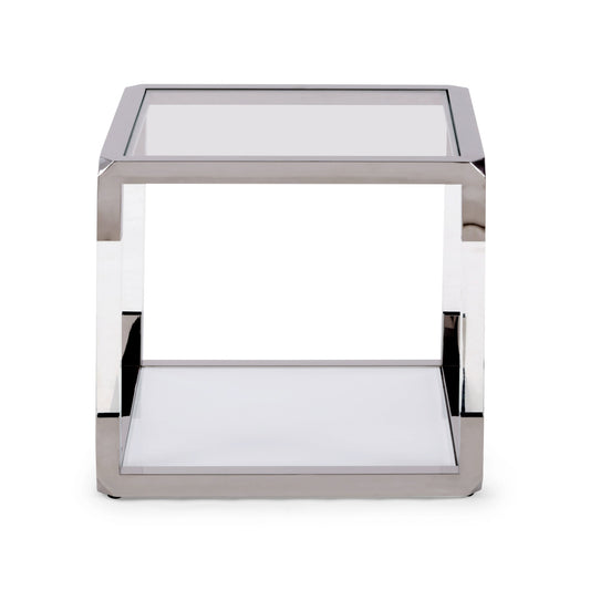 Jasper sidebord i akryl, hvidt glas og poleret rustfrit stål