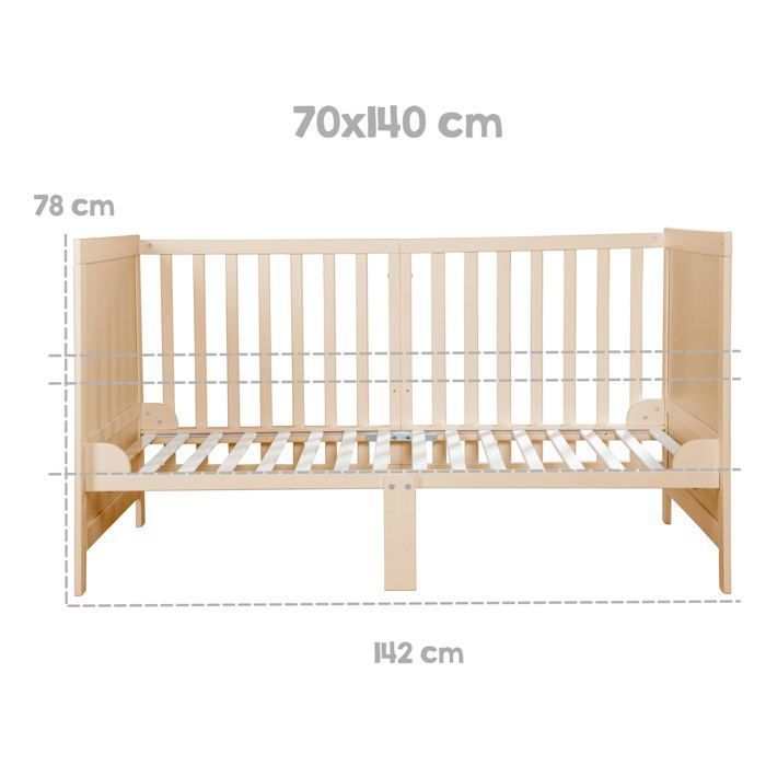 Omdannelig babyseng - 70 x 140 cm - ROBA - EASY SLEEP - Naturtræ