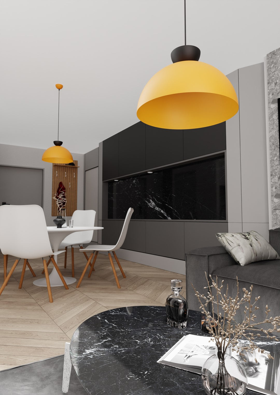 Lunaro 1L pendant light black/orange