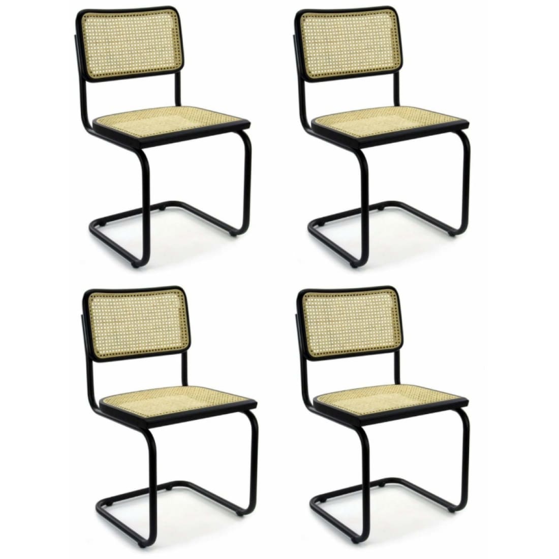 Sæt af 4 spisestole i rotandesign, sort, Bas