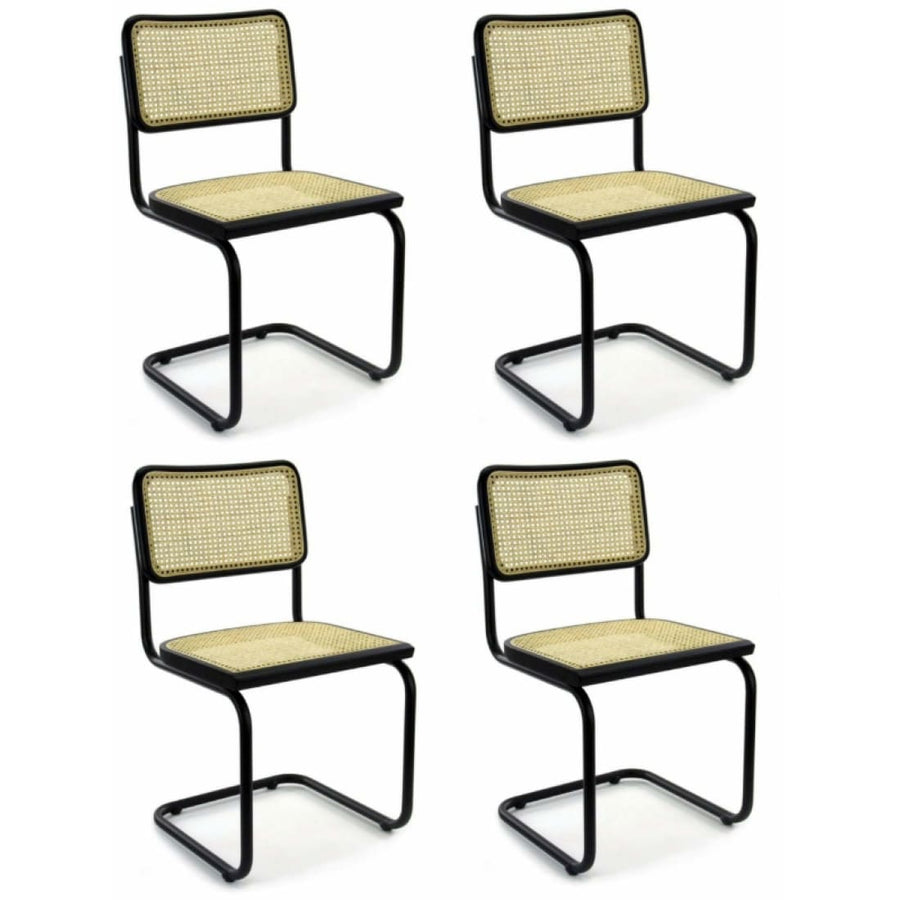 Set of 4 Rattan-Style Dining Chairs, Black, Bas