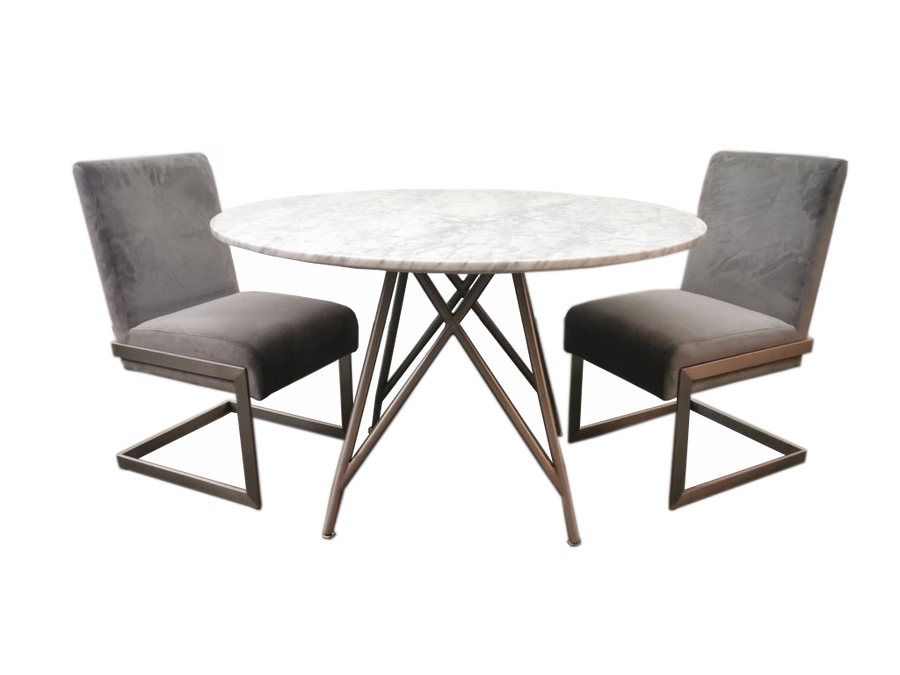 Coral Round Dining Table in Marble and Brushed Stainless Steel