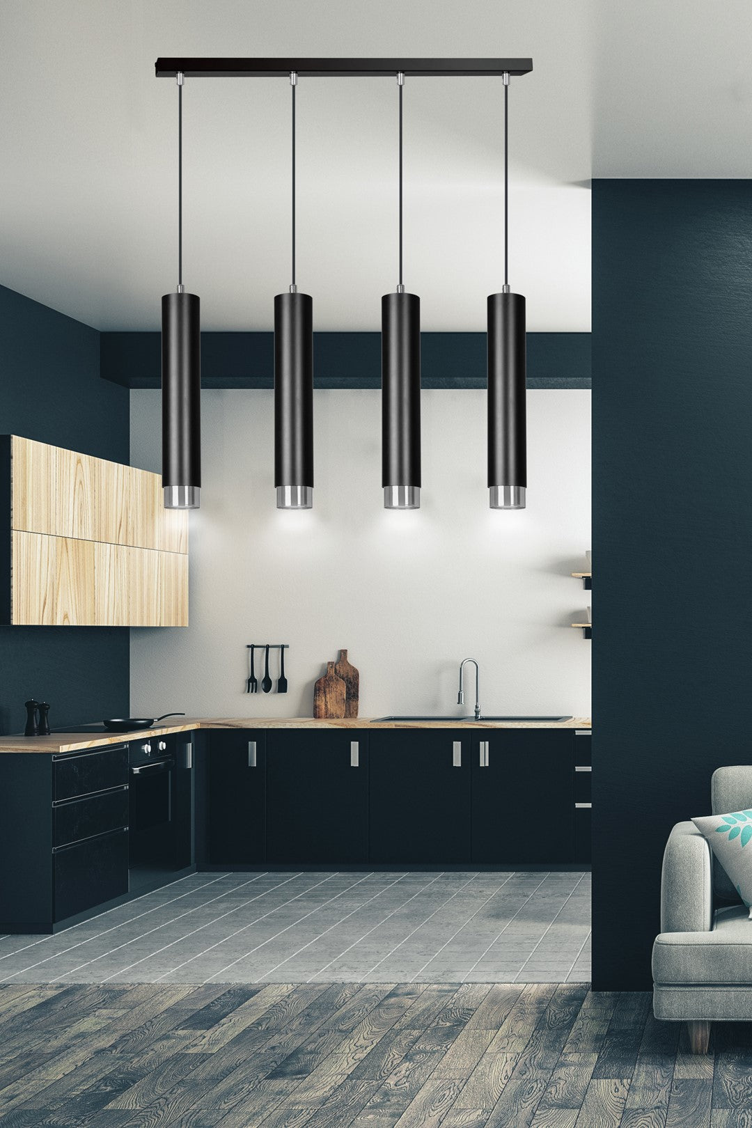 Kibo 4 pendellampe sort/krom