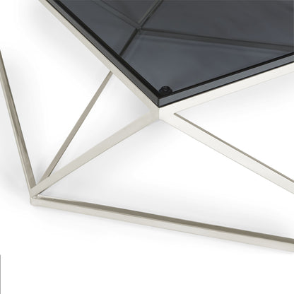 Aria Coffee Table in Smoked Glass and Polished Stainless Steel