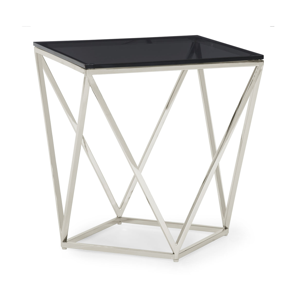 Aria Side Table in Smoked Glass and Polished Stainless Steel