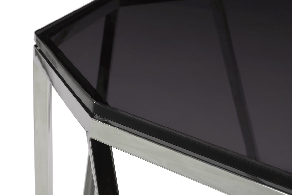 Aria Side Table in Smoked Glass and Polished Stainless Steel