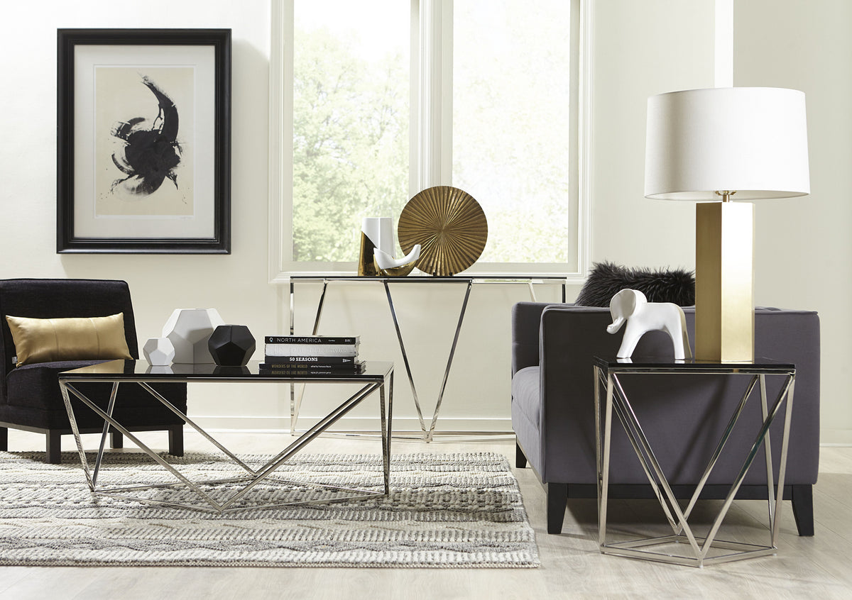 Aria Side Table in Smoked Glass and Polished Stainless Steel