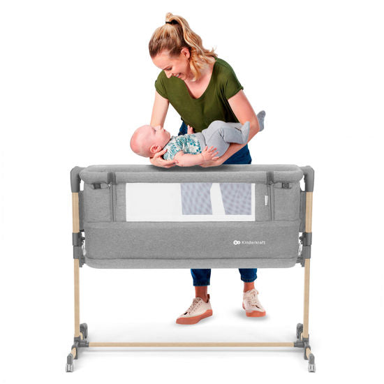 KINDERKRAFT NESTE GROW co-sleeper bed, light grey, solid wood