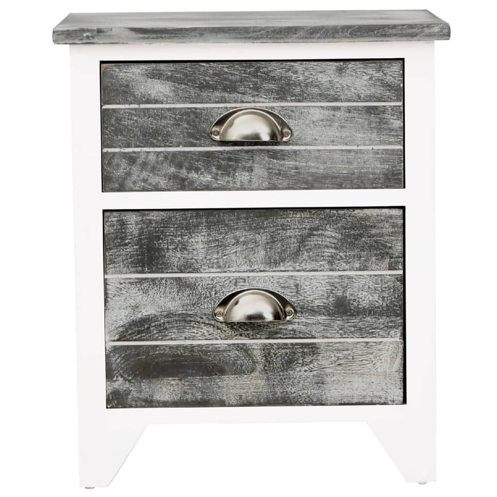 Natbord Med 2 Skuffer 2 Stk. Grå Og Hvid