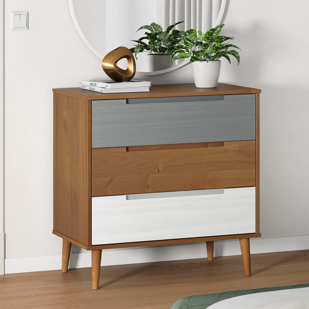 Kommode Molde 80X40X80 Cm Massivt Fyrretræ