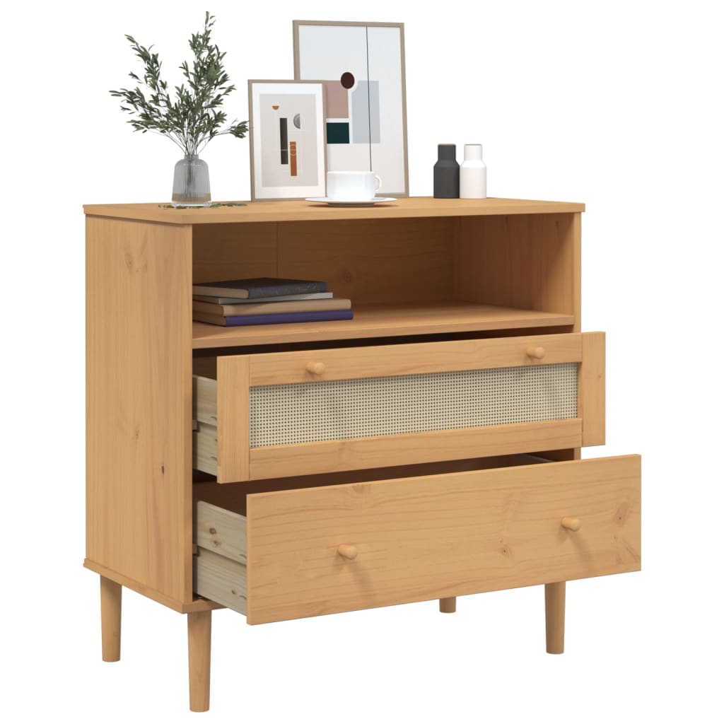 Skænk Senja 80X40X80 Cm Rattan-Look Massivt Fyrretræ