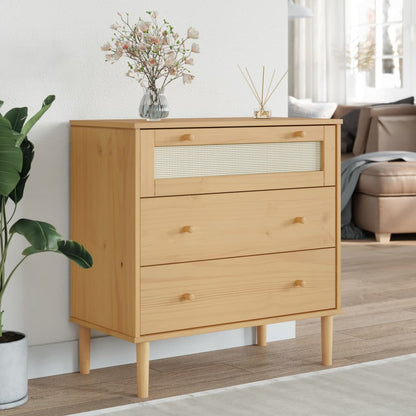 Kommode Senja Rattanlook 80X40X80 Cm Massivt Fyrretræ