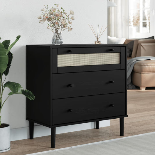 Kommode Senja Rattanlook 80X40X80 Cm Massivt Fyrretræ