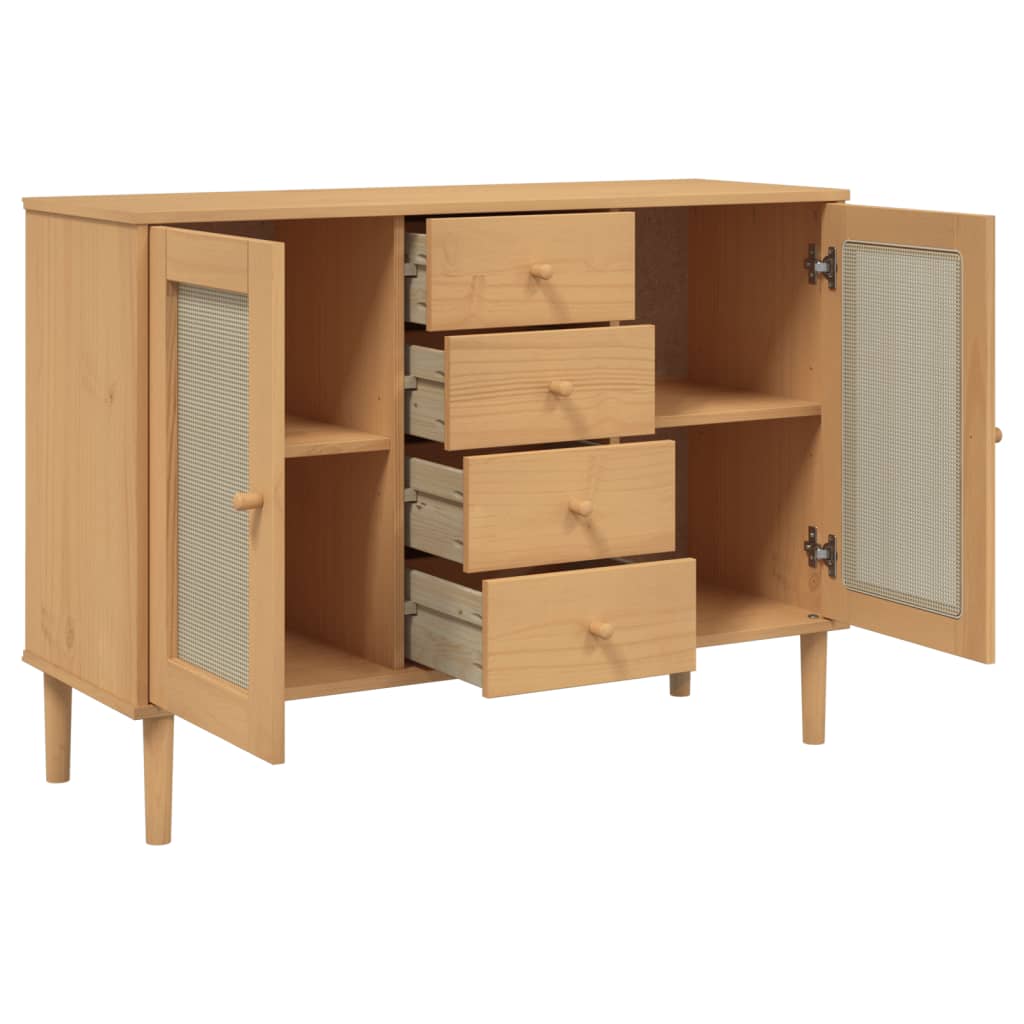 Skænk Senja 112X40X80 Cm Rattan-Look Massivt Fyrretræ