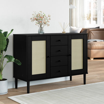 Skænk Senja 112X40X80 Cm Rattan-Look Massivt Fyrretræ