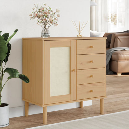 Skænk Senja 80X40X80 Cm Rattan-Look Massivt Fyrretræ