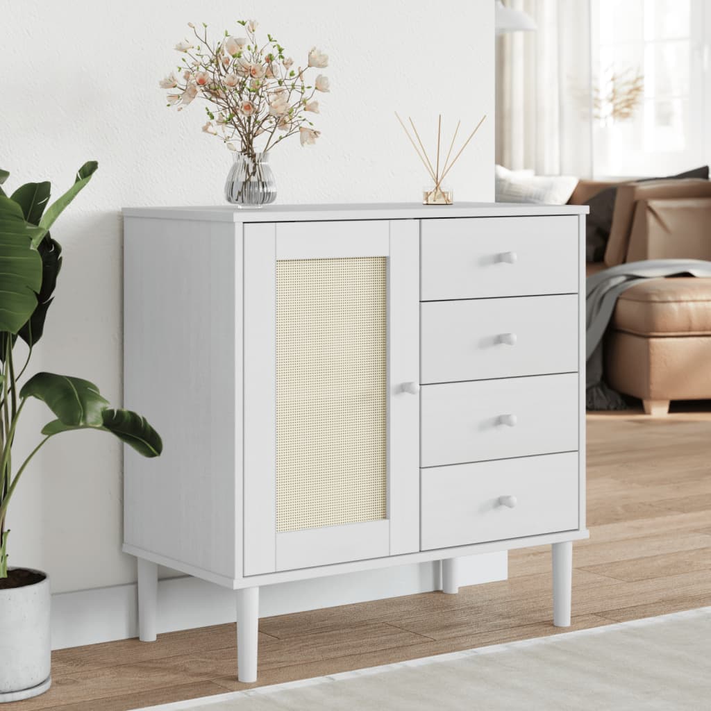 Skænk Senja 80X40X80 Cm Rattan-Look Massivt Fyrretræ
