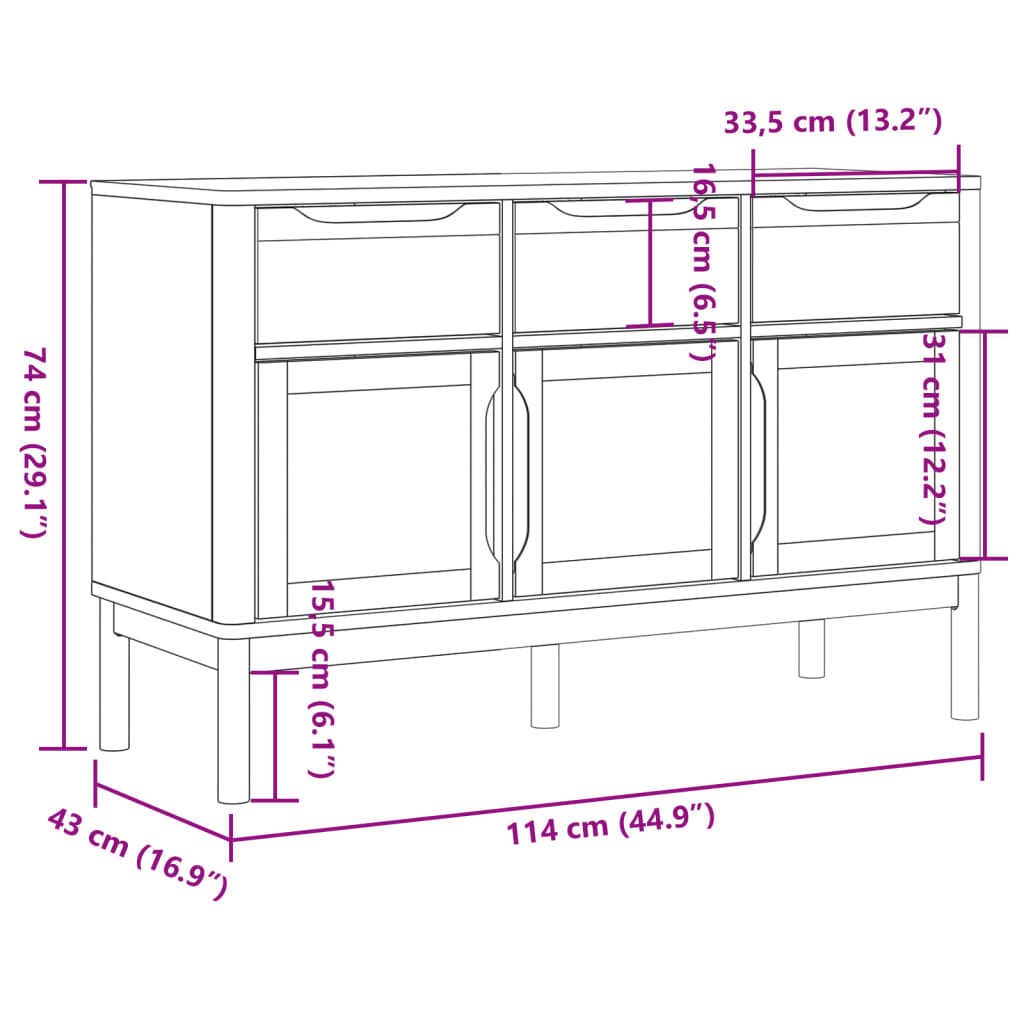 Skænk Floro 114X43X74 Cm Massivt Fyrretræ