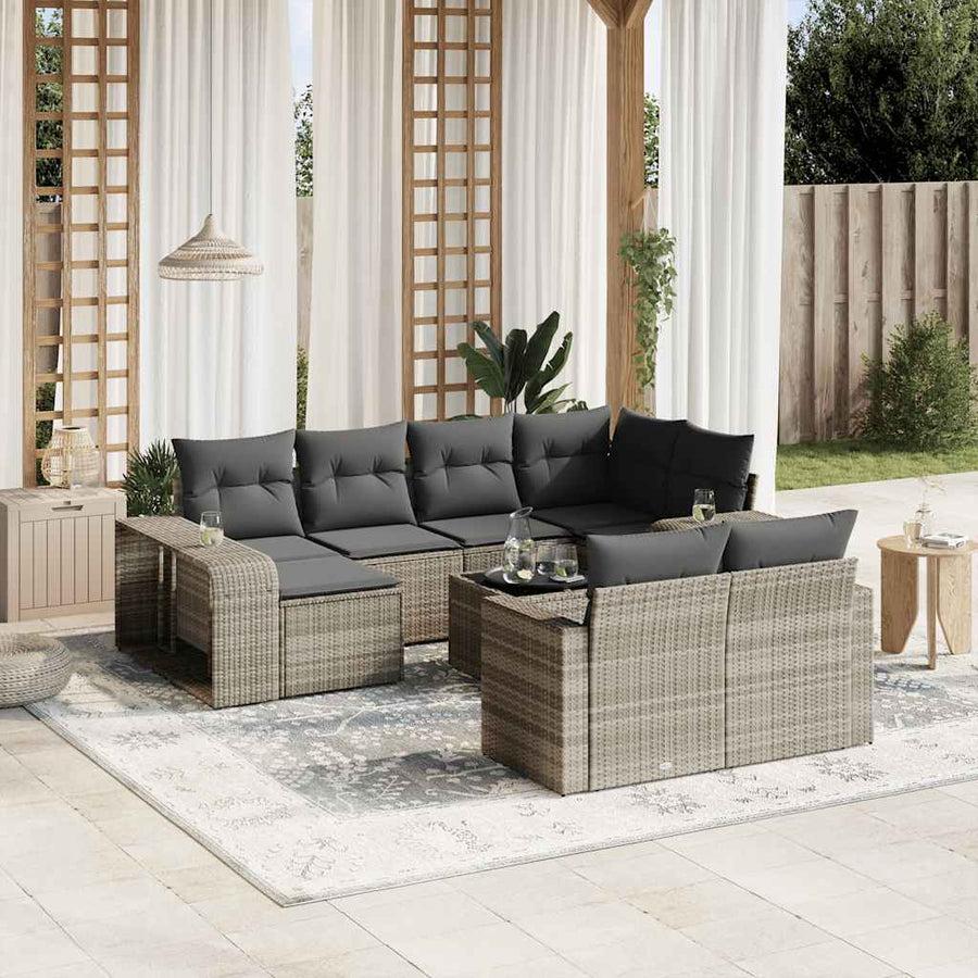 Loungesæt Til Haven 11 Dele Med Hynder Polyrattan Grå