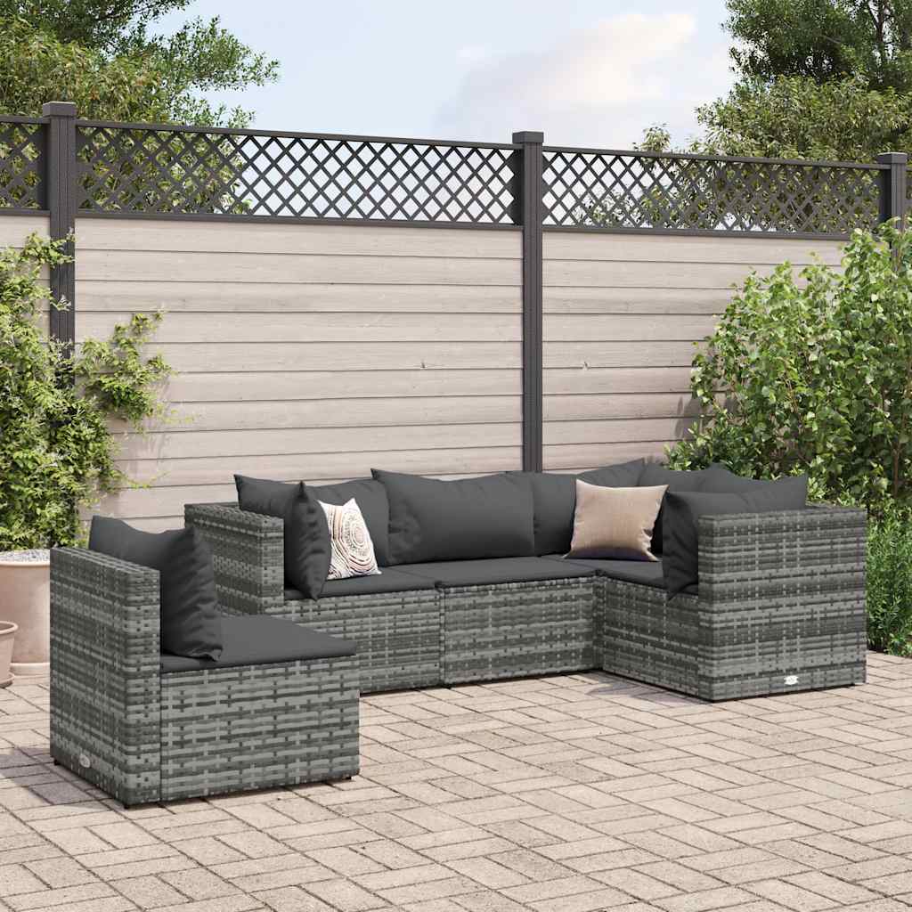Loungesæt Til Haven 6 Dele Med Hynder Polyrattan Brun