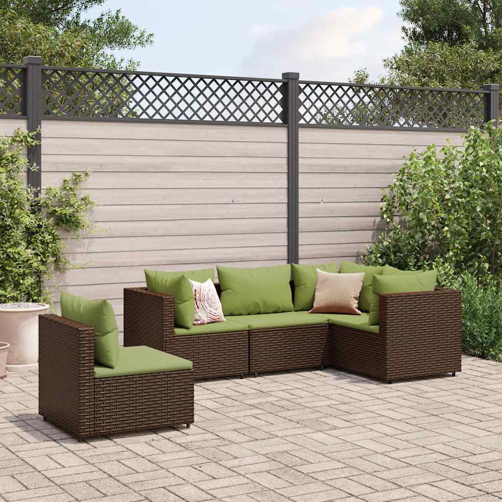 Loungesæt Til Haven 6 Dele Med Hynder Polyrattan Brun