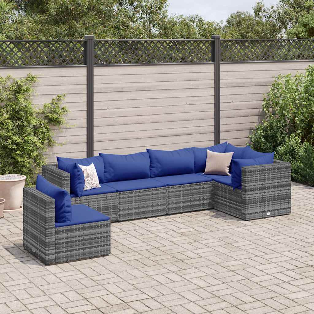 Loungesæt Til Haven 6 Dele Med Hynder Polyrattan Brun