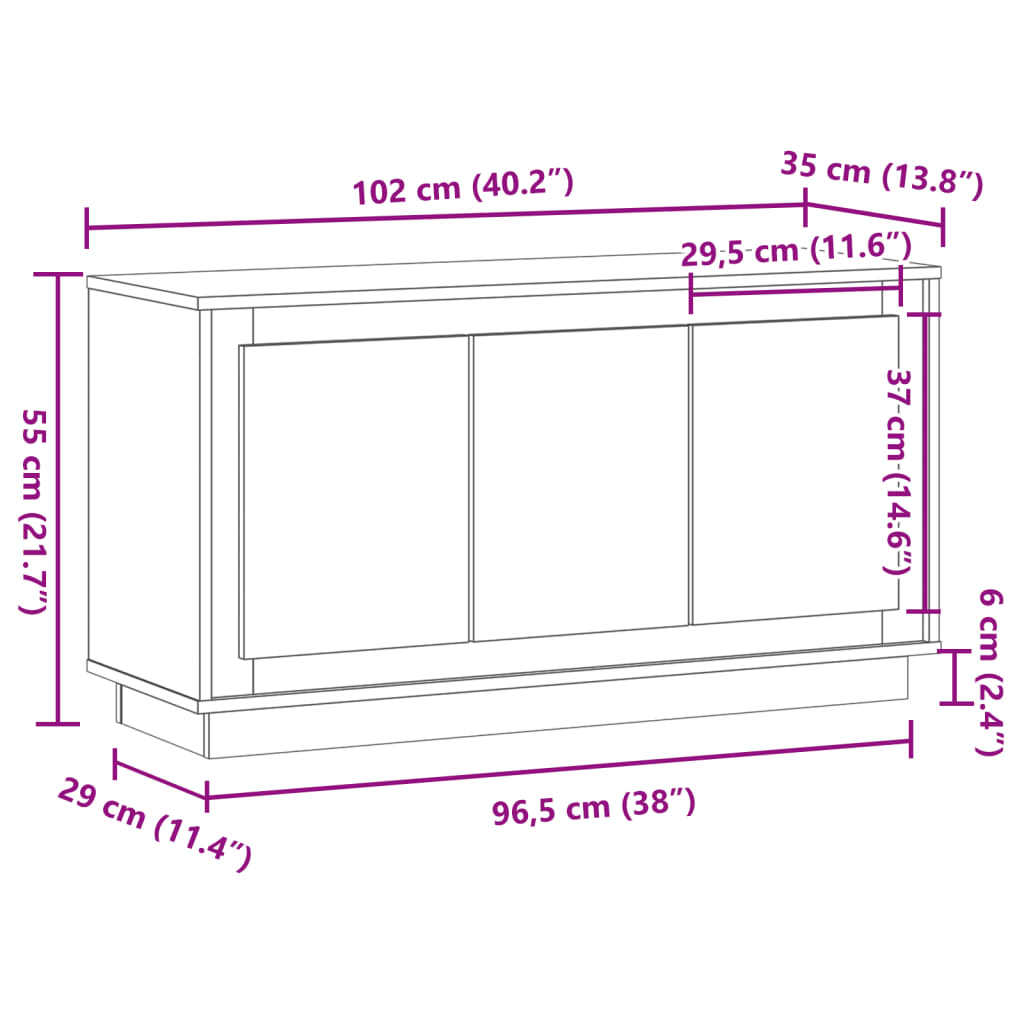 Skænk Håndlavet Eg 102X35X55 Cm Konstrueret Træ