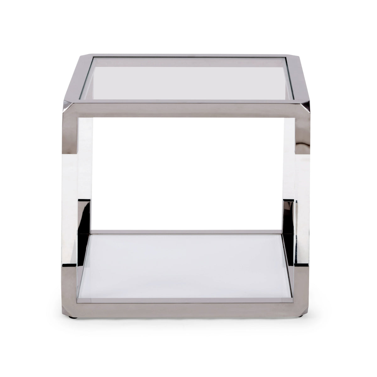 Jasper sidebord i akryl, hvidt glas og poleret rustfrit stål