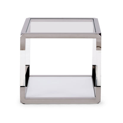 Jasper sidebord i akryl, hvidt glas og poleret rustfrit stål
