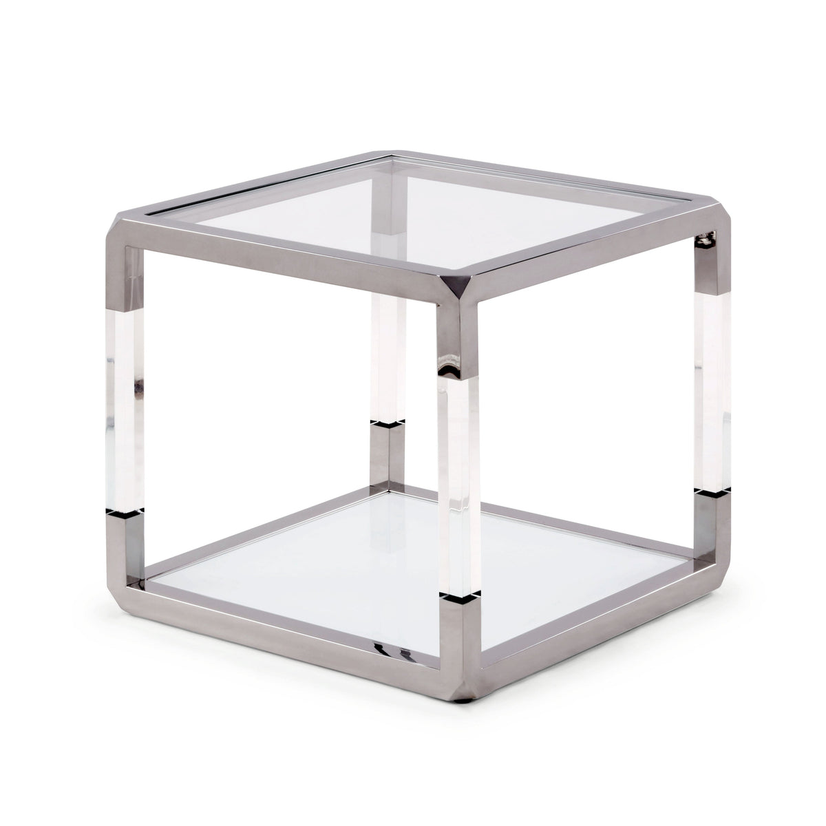 Jasper sidebord i akryl, hvidt glas og poleret rustfrit stål