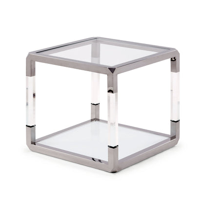 Jasper sidebord i akryl, hvidt glas og poleret rustfrit stål