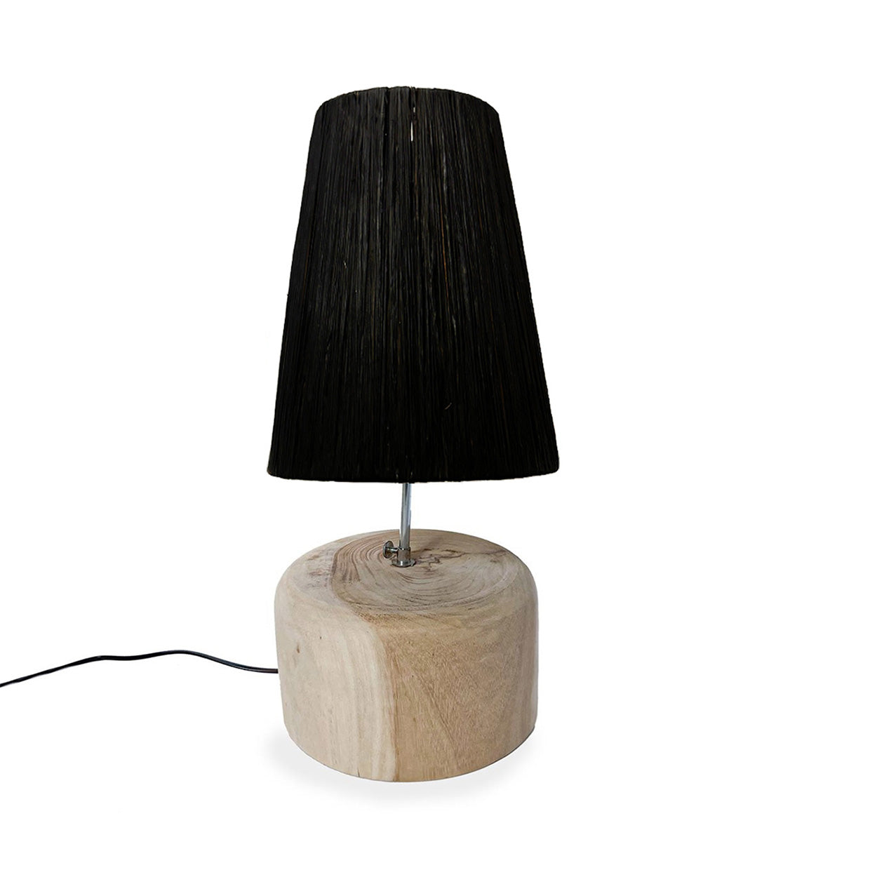 Raffia Teak Træ Bordlampe - Naturlig Sort