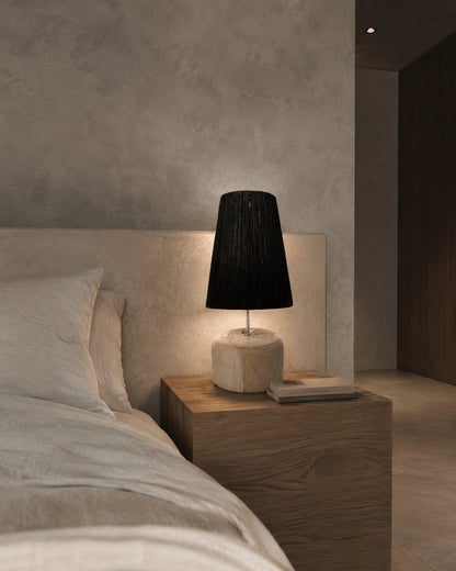 Raffia Teak Træ Bordlampe - Naturlig Sort