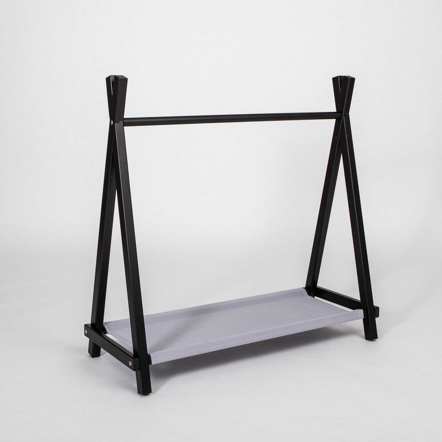 Kids' teepee clothing rack with storage - black & grey