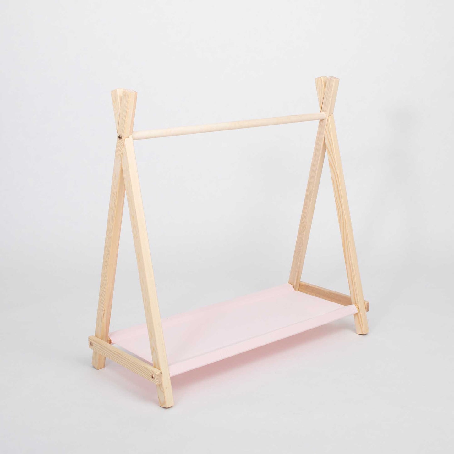 Børns tipi-tøjstativ med opbevaring - fyrretræ & pink
