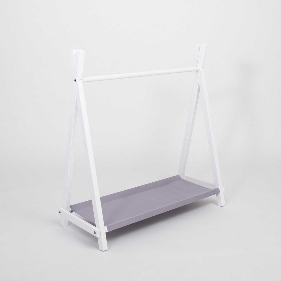 Kids' teepee clothing rack with storage - white & grey