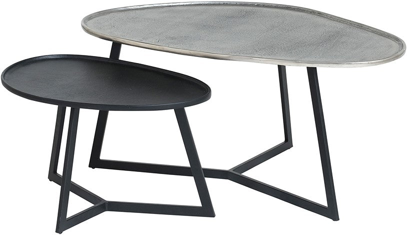 Novato Coffee Table, Set of 2, Antique Silver / Black